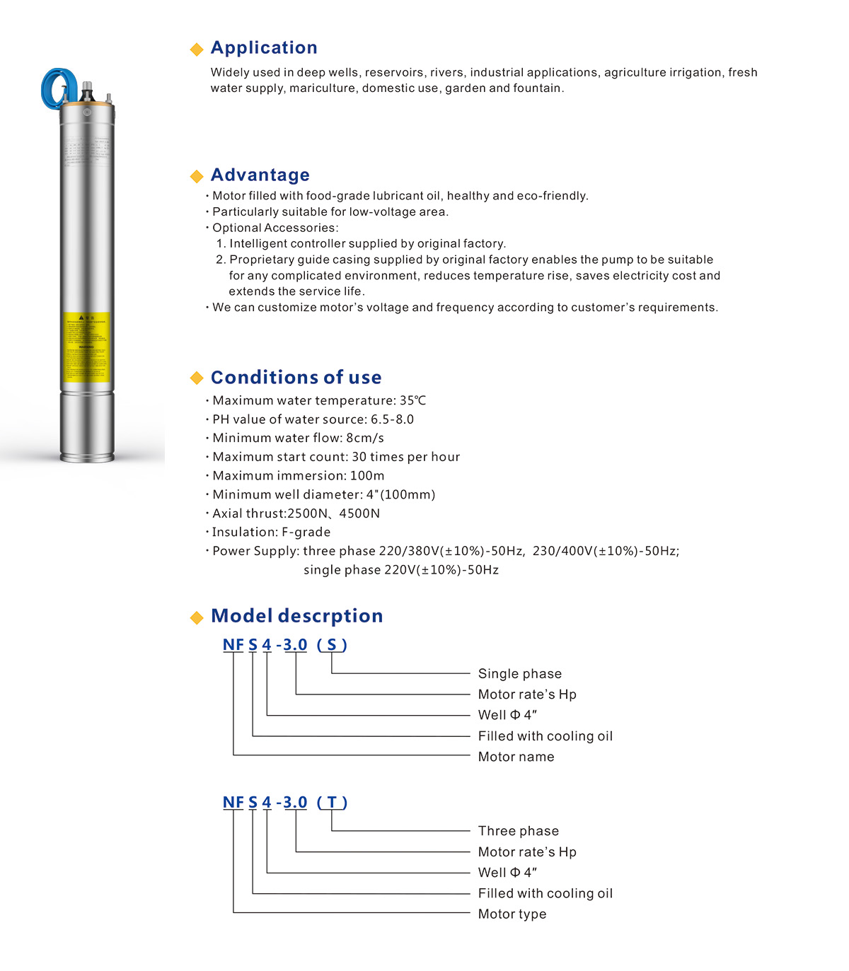 4 inch Oil Cooling Submersible Motor